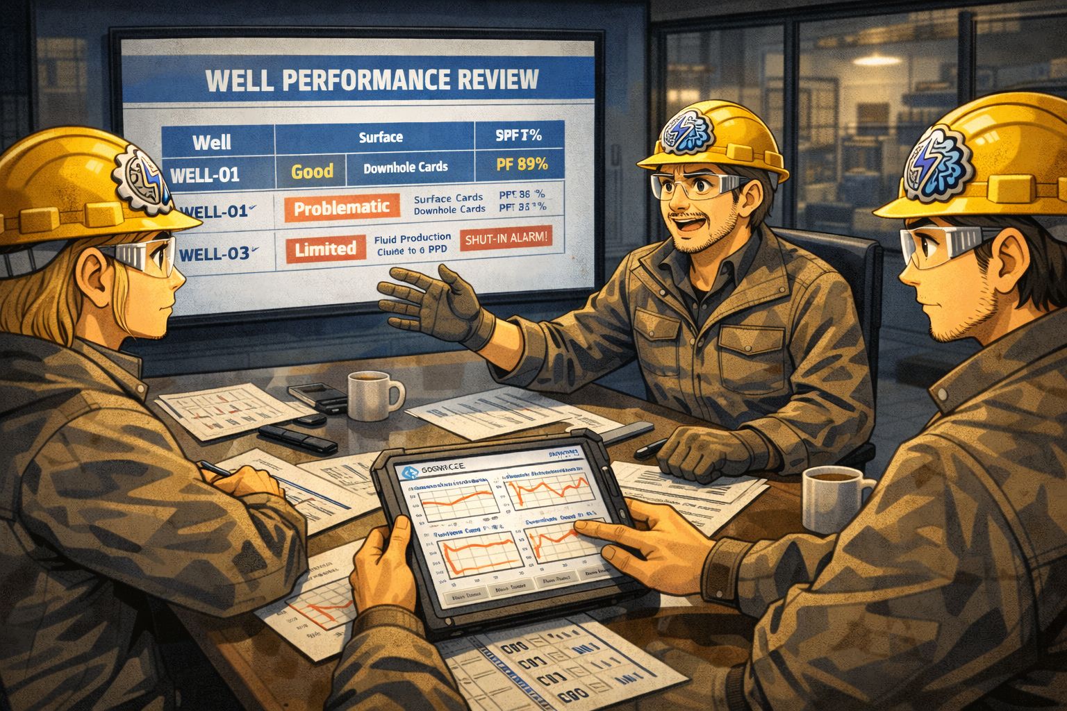 Cognitrol team reviewing well performance and automation data